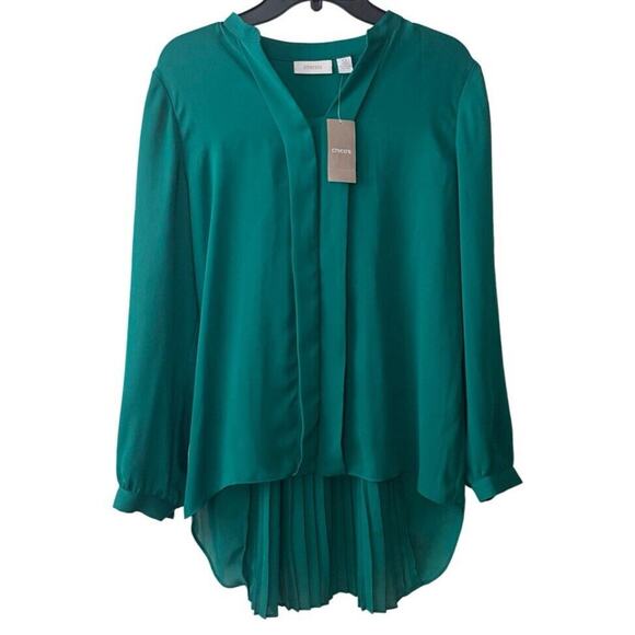 Chico's Chic Pleats Tenna Top Size 0 US XS Gallant Green Blouse Flowy Tunic NEW - Picture 1 of 13